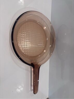 VTG Corning Vision Ware 11” Waffle Bottom Frying Pan Skillet Amber Glass France